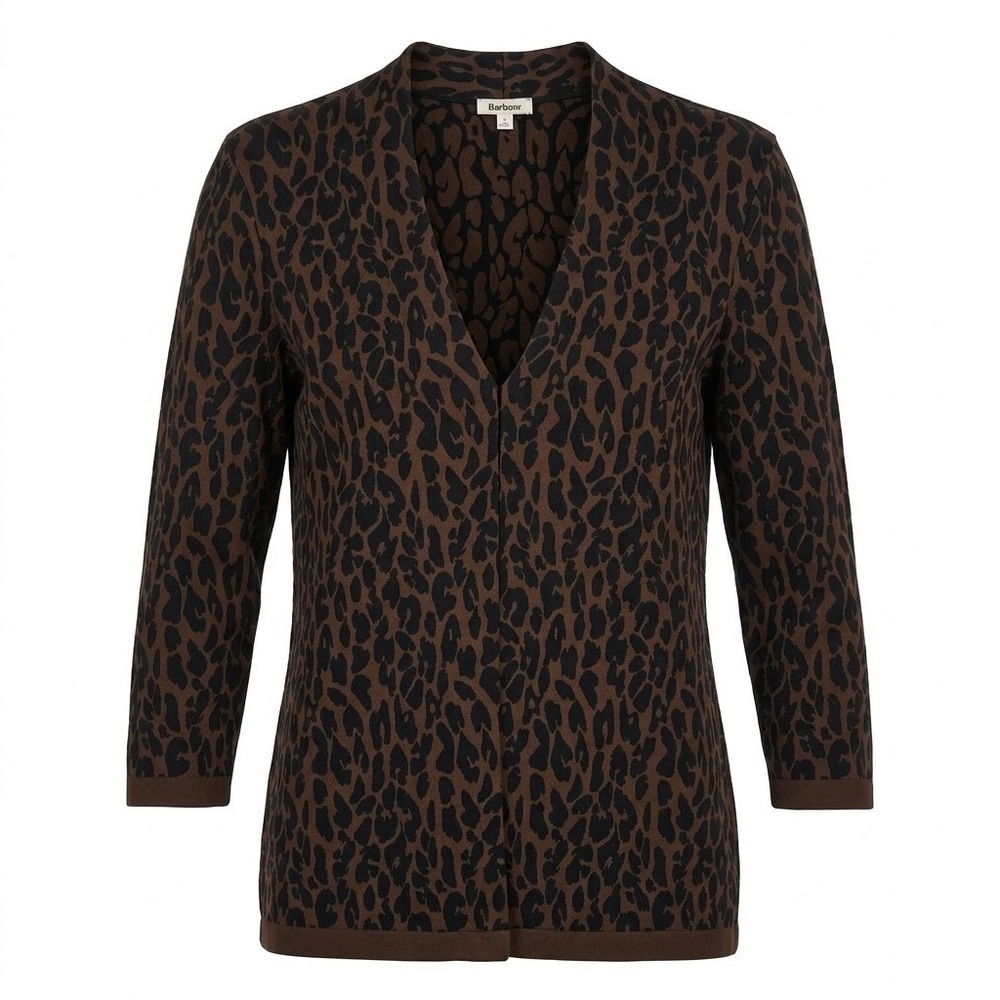 Wolford Womens Leopard Print V-Neck Cardigan Brown Black 3/4 Sleeve Large - CJ